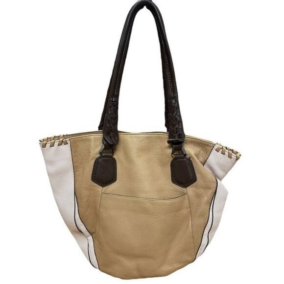 Oryany Tan Cream Dual Handle Pebbled‎ Leather Shoulder Bag - Picture 1 of 5